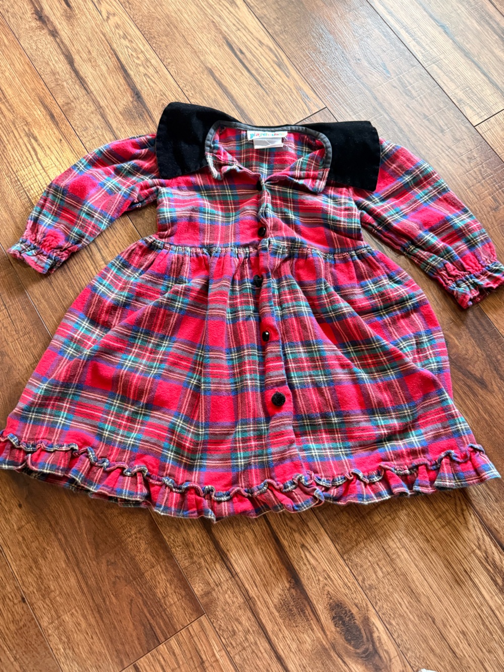 Vintage Playclothes Toddler Plaid Ruffle Dress Made in USA Approx 2T